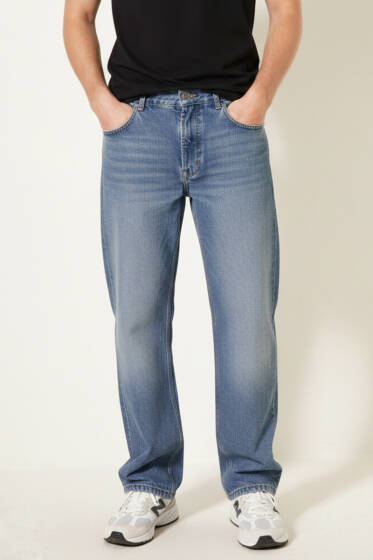 Regular Fit Bol Erkek Kot Pantolon Mavi - Erkek Pantolon