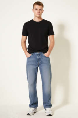 Regular Fit Bol Erkek Kot Pantolon Mavi - Erkek Pantolon