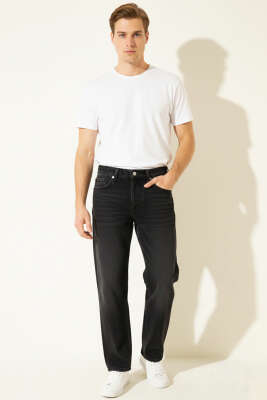 Regular Fit Boru Paça Erkek Kot Pantolon Füme - Erkek Pantolon