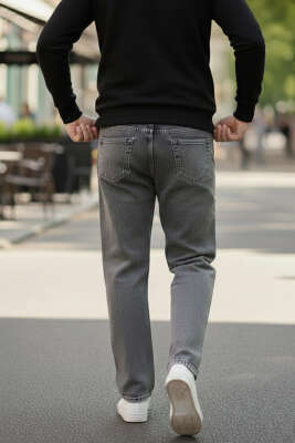 Regular Fit Boru Paça Erkek Kot Pantolon Gri - Erkek Pantolon