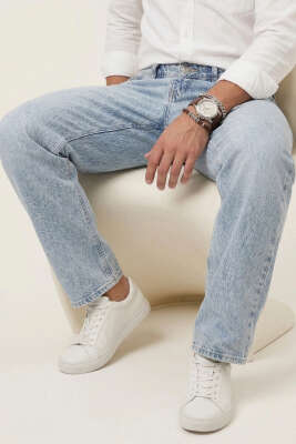 Regular Fit Cepli Erkek Kot Pantolon Açık Mavi - Erkek Pantolon