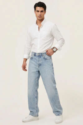 Regular Fit Cepli Erkek Kot Pantolon Açık Mavi - Erkek Pantolon