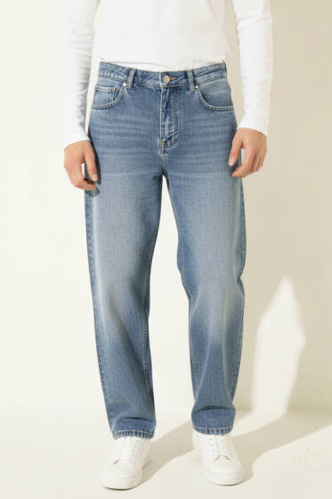 Regular Fit Düğmeli Erkek Kot Pantolon Mavi - Erkek Pantolon