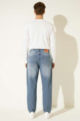 Regular Fit Düğmeli Erkek Kot Pantolon Mavi - Erkek Pantolon