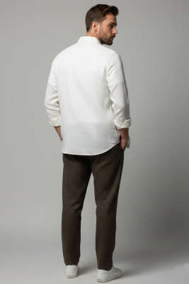 Regular Fit Erkek Keten Gömlek Beyaz - Erkek Gömlek