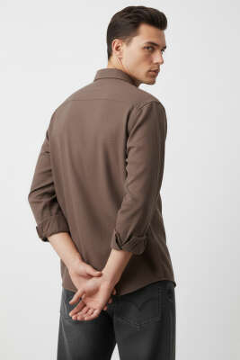 Regular Fit Erkek Keten Gömlek Kahve - Erkek Gömlek