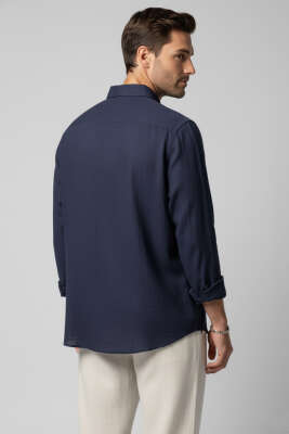 Regular Fit Erkek Keten Gömlek Lacivert - Erkek Gömlek