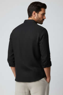 Regular Fit Erkek Keten Gömlek Siyah - Erkek Gömlek