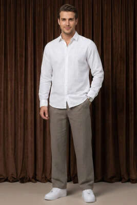 Regular Fit Keten Erkek Gömlek Beyaz - Erkek Gömlek