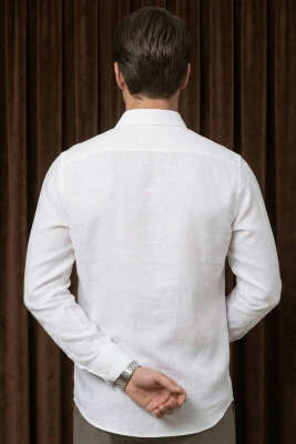 Regular Fit Keten Erkek Gömlek Beyaz - Erkek Gömlek