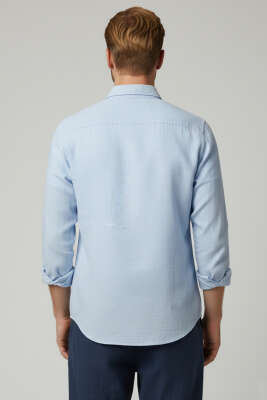 Regular Fit Keten Erkek Gömlek Mavi - Erkek Gömlek