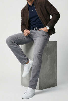 Regular Fit Kot Erkek Likrali Pantolon Gri - DEEP BROWN