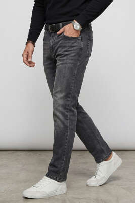 Regular Fit Likralı Erkek Kot Pantolon Füme - DEEP BROWN