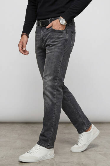 Regular Fit Likralı Erkek Kot Pantolon Füme - Erkek Pantolon