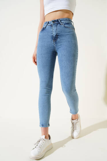 Regular Fit Likralı Pantolon Mavi - Kadın Giyim Modelleri