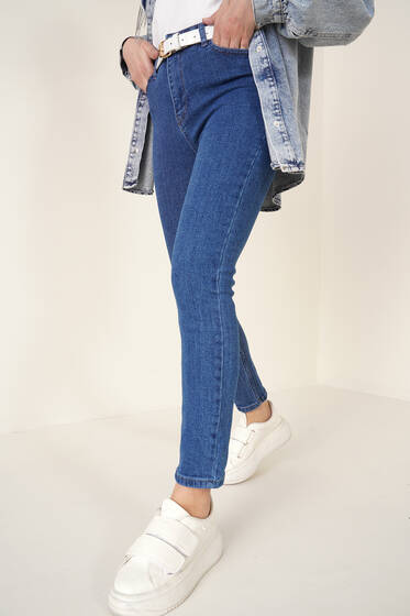 Regular Fit Likralı Pantolon Orta Mavi - Pantolon