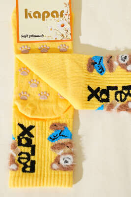 Relax Baskılı Sakallı Soket Çorap Sarı - Soket Çorap