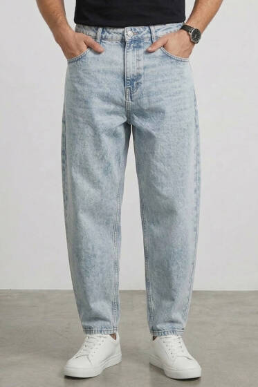 Relax Fit Cepli Erkek Kot Pantolon Açık Kar - Erkek Pantolon