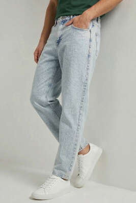 Relax Fit Cepli Erkek Kot Pantolon Mavi Kar - DEEP BROWN