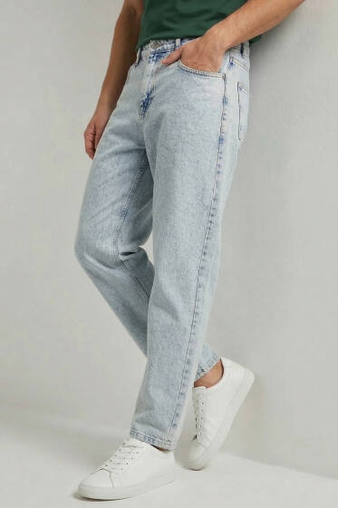 Relax Fit Cepli Erkek Kot Pantolon Mavi Kar - Erkek Pantolon