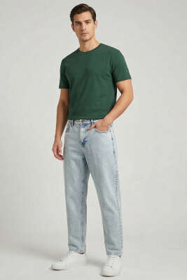 Relax Fit Cepli Erkek Kot Pantolon Mavi Kar - Erkek Pantolon