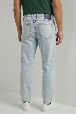 Relax Fit Cepli Erkek Kot Pantolon Mavi Kar - Erkek Pantolon