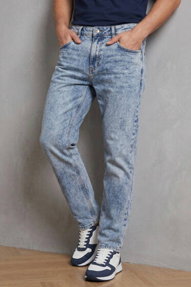 Relax Fit Kot Pantolon Mavi Kar - Erkek Jean