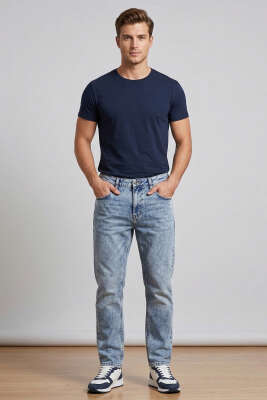 Relax Fit Kot Pantolon Mavi Kar - Erkek Jean