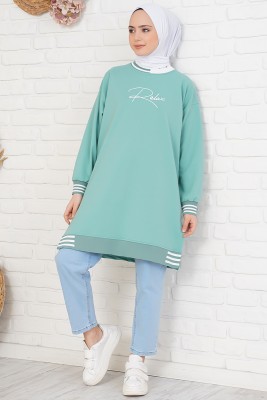 Relax Nakışlı Çağla Yeşili Tunik - Tunik