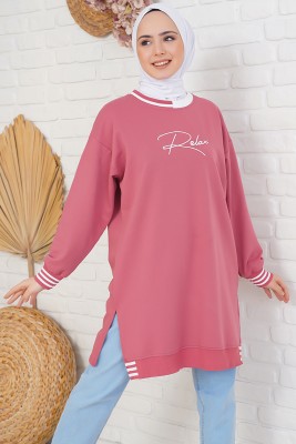 Relax Nakışlı Gül Kurusu Tunik 
