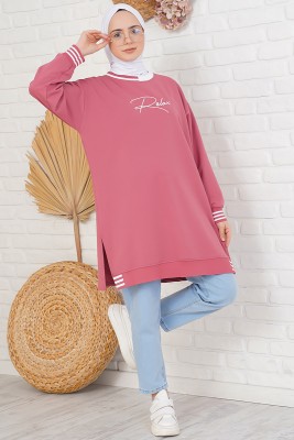 Relax Nakışlı Gül Kurusu Tunik - Tunik