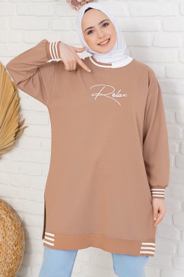 Relax Nakışlı Latte Tunik - BİROL TRİKO