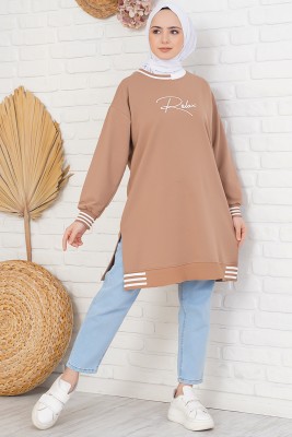 Relax Nakışlı Latte Tunik - Tunik