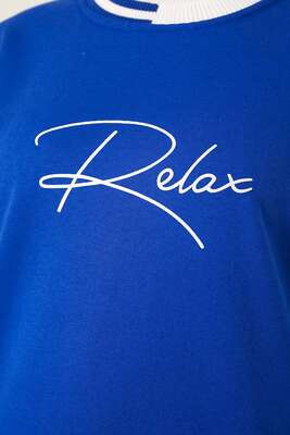 Relax Nakışlı Saks Tunik - Tunik