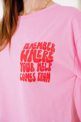 Remember Baskılı T-shirt Pembe - Kadın Giyim Modelleri
