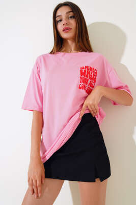 Remember Baskılı T-shirt Pembe - Kadın Giyim Modelleri