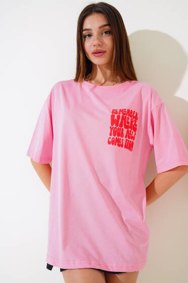 Remember Baskılı T-shirt Pembe - Yeni Giyim