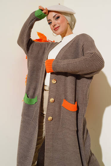 Renk Detaylı Salaş Vizon Hırka - Hırka