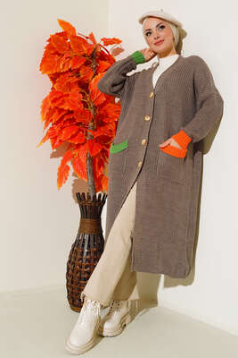 Renk Detaylı Salaş Vizon Hırka - Triko Hırka