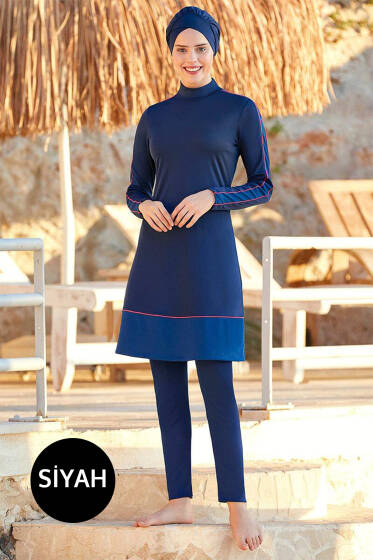 Renk Geçişli Siyah Tesettür Mayo - Tesettür Mayo