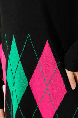 Renkli Baklava Desen Triko İkili Takım Siyah - Triko İkili Takım