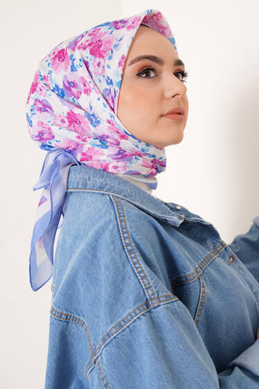 Renkli Çiçekler Serisi Eşarp İndigo - Black&White