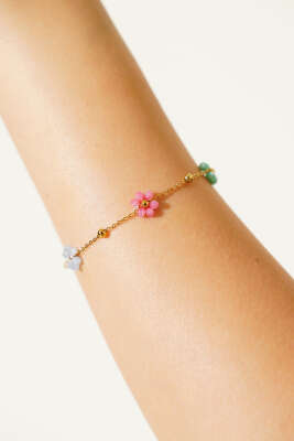 Renkli Çiçekli Bileklik Gold - Bileklik