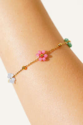 Renkli Çiçekli Bileklik Gold - Bileklik
