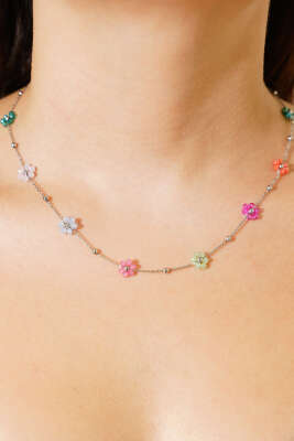 Renkli Çiçekli Kolye Gümüş - Kolye