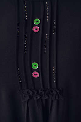 Renkli Düğme Detaylı Uzun Tunik Siyah - Thumbnail