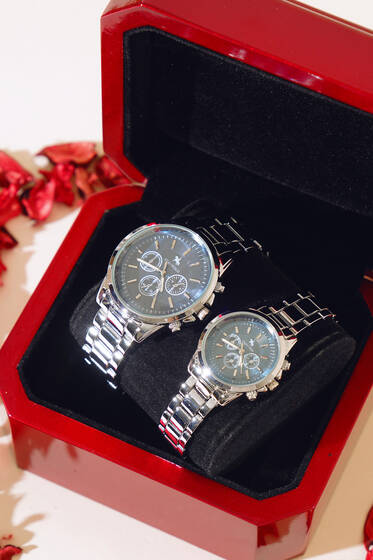 Renkli Kadran Sevgili Çift Kol Saati Silver - Saat