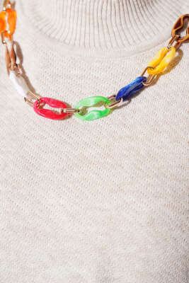 Renkli Kolyeli Basic Triko İkili Takım Bej - Triko İkili Takım