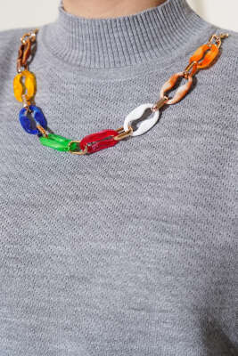 Renkli Kolyeli Basic Triko İkili Takım Gri - Triko İkili Takım