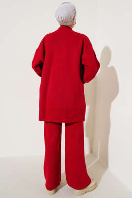 Renkli Kolyeli Basic Triko İkili Takım Kırmızı - İkili Takım